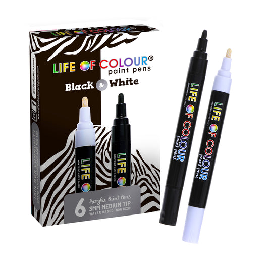 Black and White 3mm Medium Tip Acrylic Paint Pens