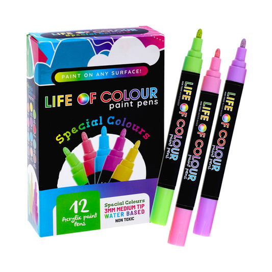 Special Colours 3mm Medium Tip Acrylic Paint Pens - Set of 12